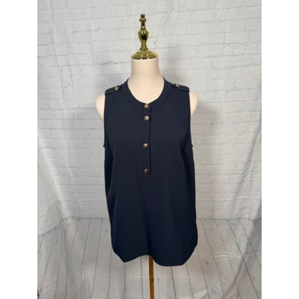 NWT Michael Kors Navy Sleeveless‎ Tunic Top Gold Buttons Women's M
